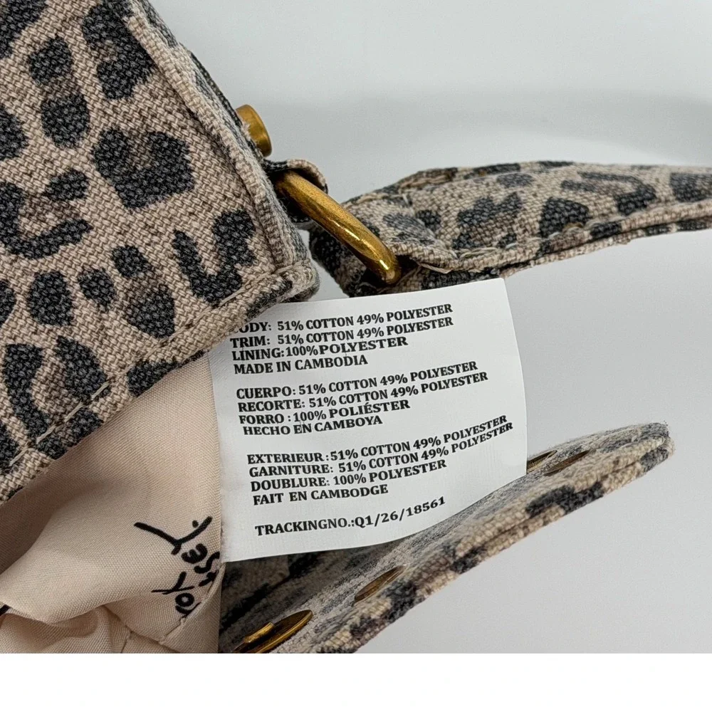 Betsey Johnson Leopard Print Baguette Shoulder Bag Grommet Western Buckle Tan